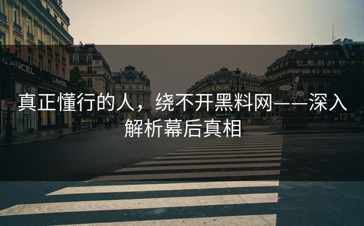 真正懂行的人，绕不开黑料网——深入解析幕后真相